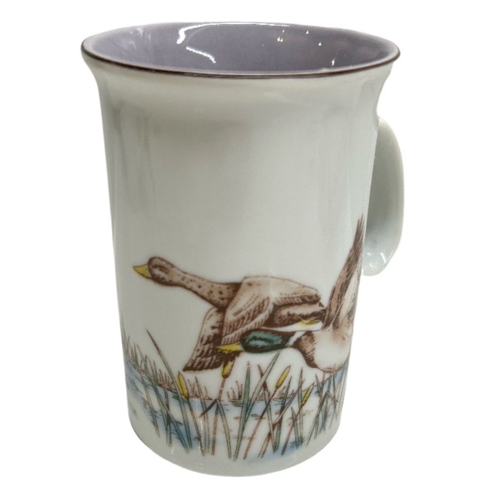 Vintage White Glazed Ceramic Coffee Tea Mug With Mallard Duck Design